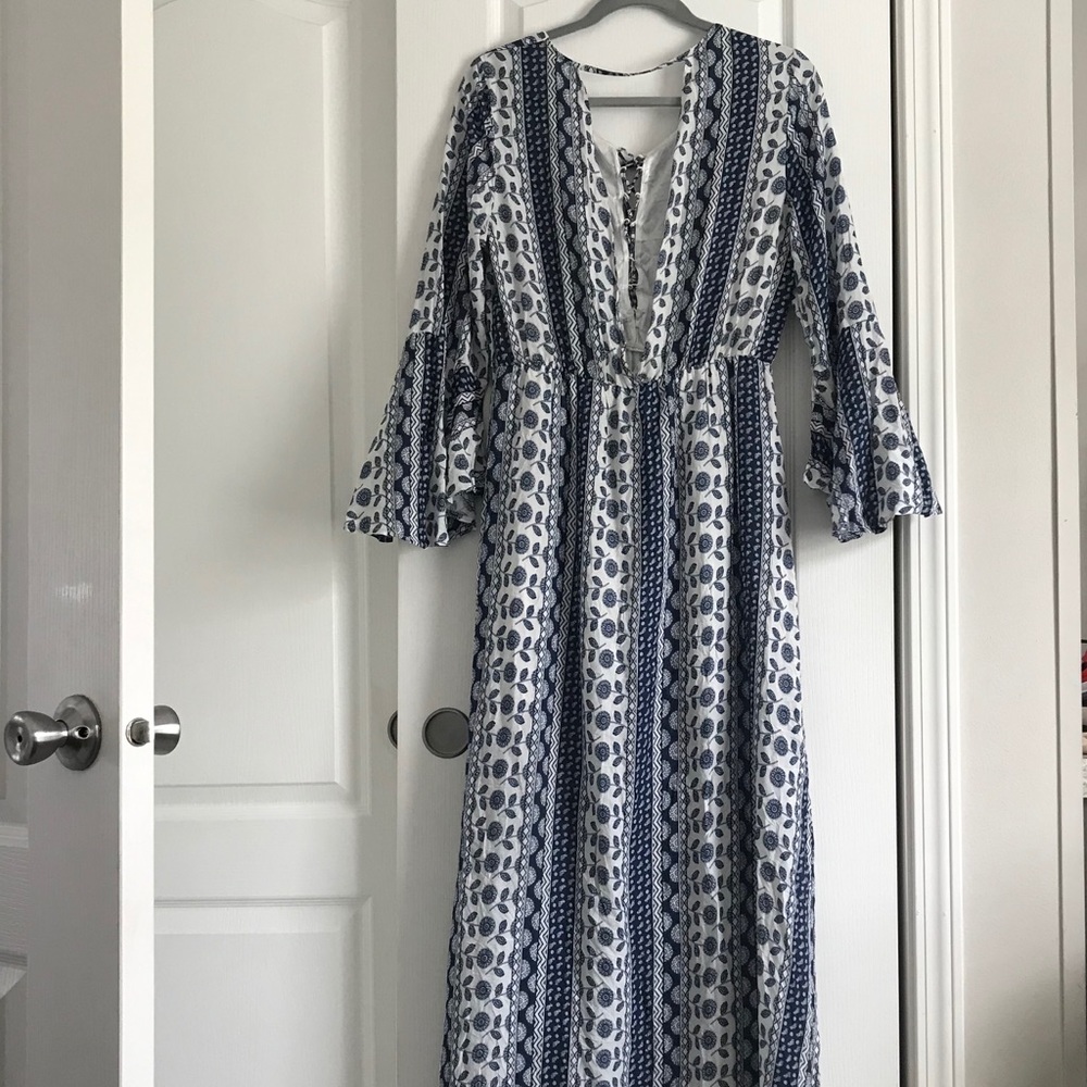 Cloth Ink Maxi Dress Blue Sunflower
